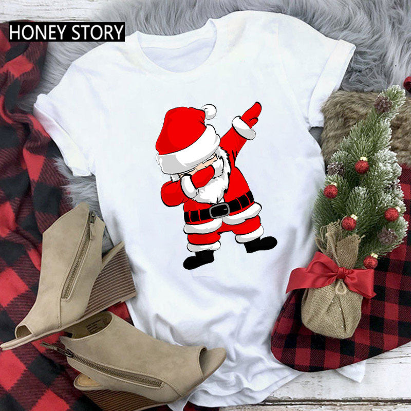 Merry Christmas T Shirt Santa Elk Men''s And Women''s Red Couple Short Sleeve Top