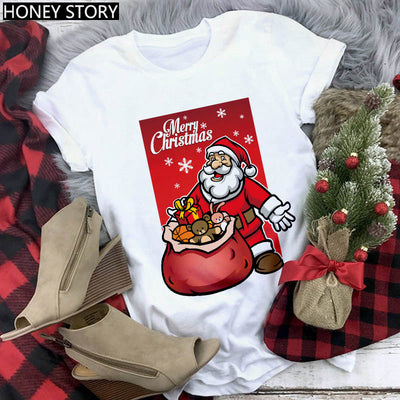Merry Christmas T Shirt Santa Elk Men''s And Women''s Red Couple Short Sleeve Top