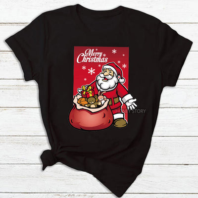 Merry Christmas T Shirt Santa Elk Men''s And Women''s Red Couple Short Sleeve Top