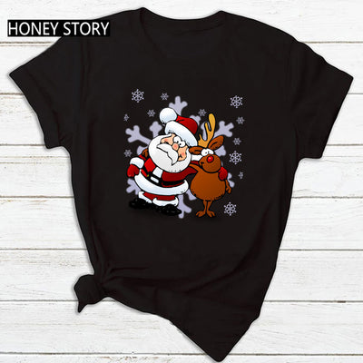 Merry Christmas T Shirt Santa Elk Men''s And Women''s Red Couple Short Sleeve Top