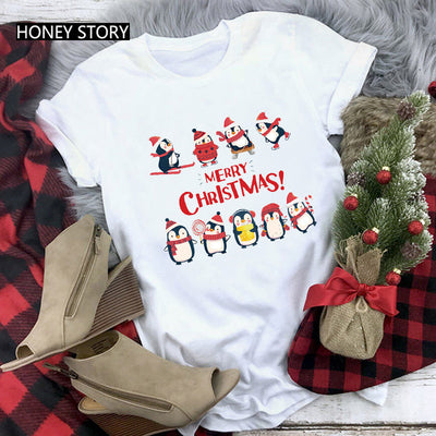 Merry Christmas T Shirt Santa Elk Men''s And Women''s Red Couple Short Sleeve Top